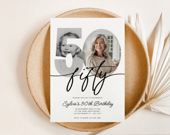 50th Birthday Invite, Look Who's 50, 50th Birthday Invitation with Photo, Simple 50th Invitation, fifty Birthday, Invite for Man Woman