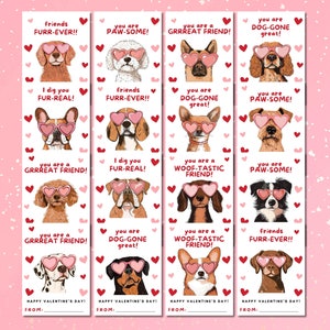 Tarjetas de San Valentín con perros, tarjetas de San Valentín con cachorros, tarjetas de San Valentín para el aula para niños, día de San Valentín, San Valentín kawaii