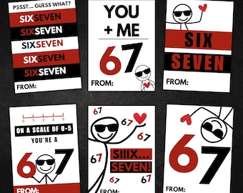67 Slang Valentine Cards for Kids | Funny Classroom Valentines | Six Seven Trend Valentine | Boys Girls Gen Z Alpha Valentine Cards