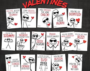 67 Slang Valentine Cards for Kids | Funny Classroom Valentines | Six Seven Trend Valentine | Boys Girls  Gen Z Alpha Valentine Cards