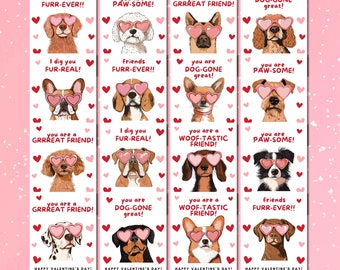 Dog Valentine's Day Cards, Puppy Valentines Cards, Printable Classroom Valentine's Day Cards for Kids, Valentine's Day, Kawaii Valentines