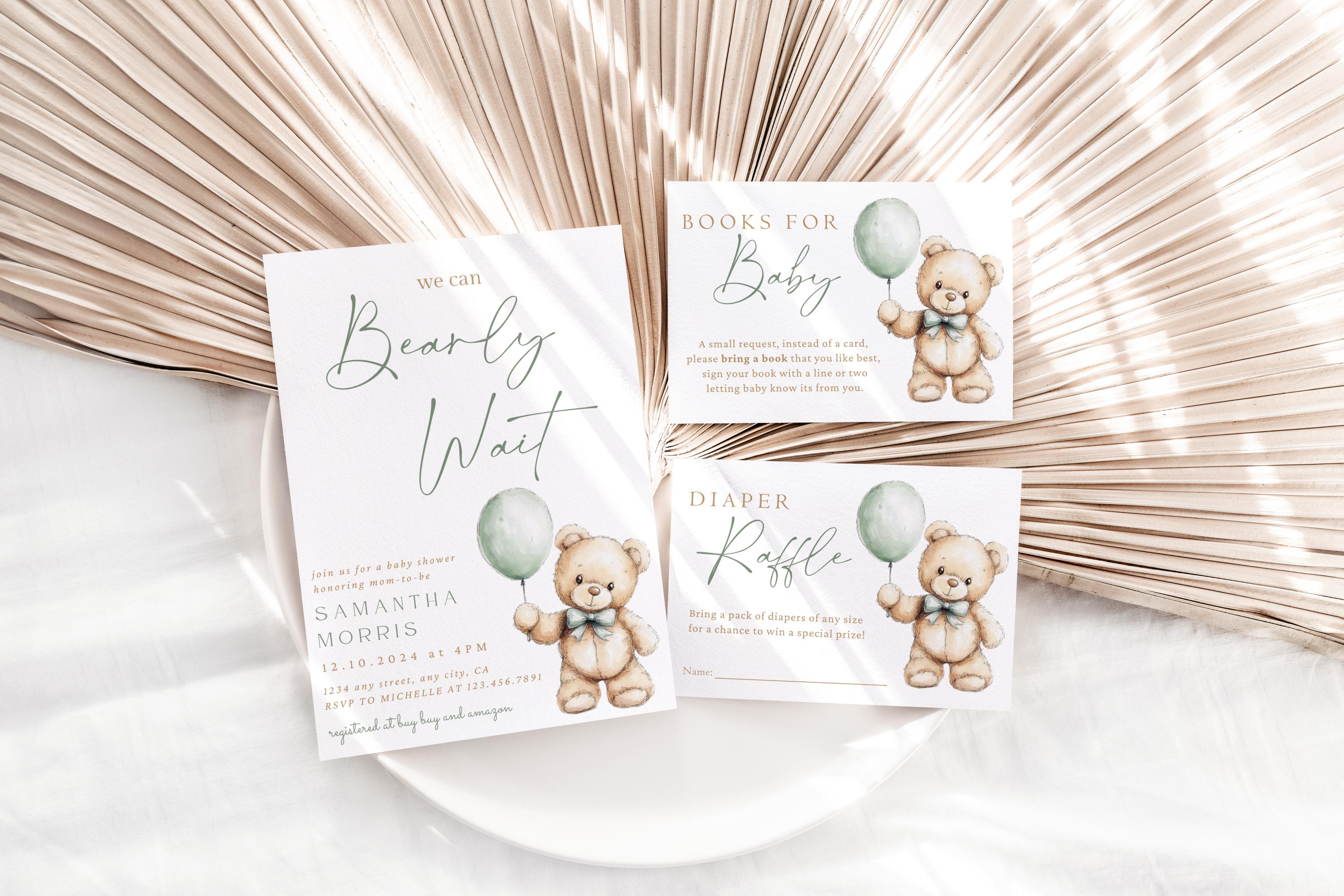 We Can Bearly Wait Baby Shower Bundle, Green Gender Neutral Teddy Bear ...
