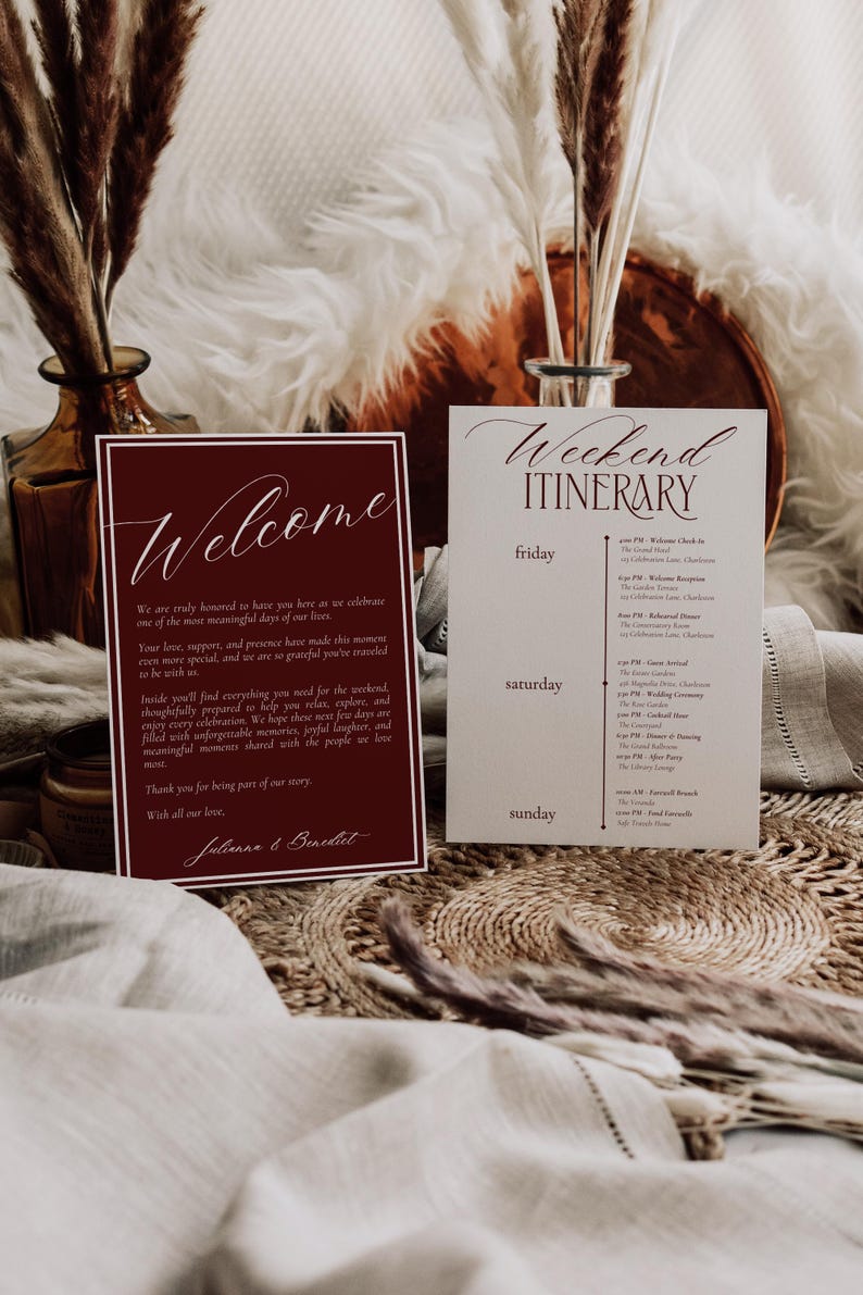 Old Money Wedding Bundle | Burgundy Editable Wedding Invitation Suite | Luxury Estate Wedding Signs | Wedding Templates | Instant Download image 17