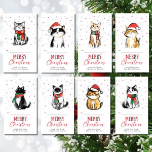 Julklappsetiketter för katt, redigerbara julklappsetiketter, paket med kattunge- och kattjulklappsetiketter, utskrivbara etiketter