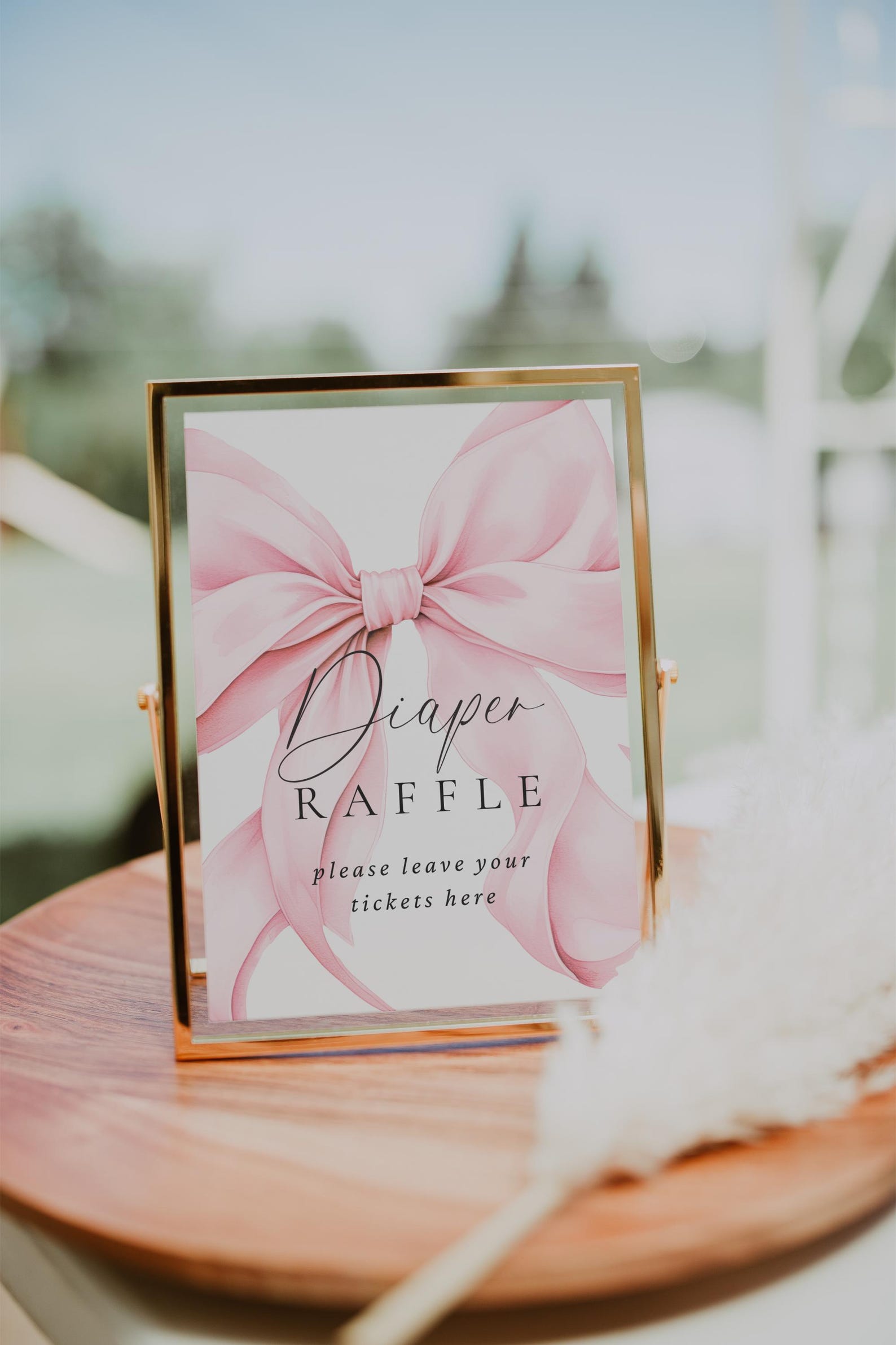 Pink Ribbon G Raffle Printable Pink Bow Diaper Raffle Sign and Cards, Pink Watercolor Ribbon ...