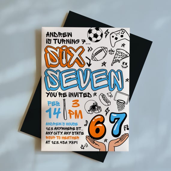 6-7 Sports Birthday Invitation, Editable Meme Trending Six Seven Party Invite, Bruh, Boy Birthday, Kids Birthday Digital Invite Graffiti