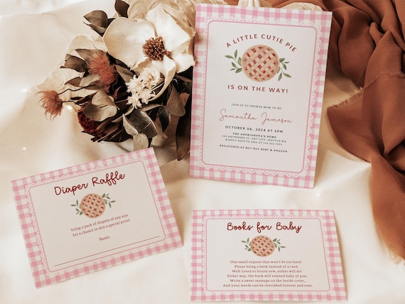 Cutie Pie Baby Shower Invitation Set, Fall Baby Shower Girl, Pink Pie Theme Baby Shower, Picnic Baby Shower, A Little Cutie Pie Baby Bundle