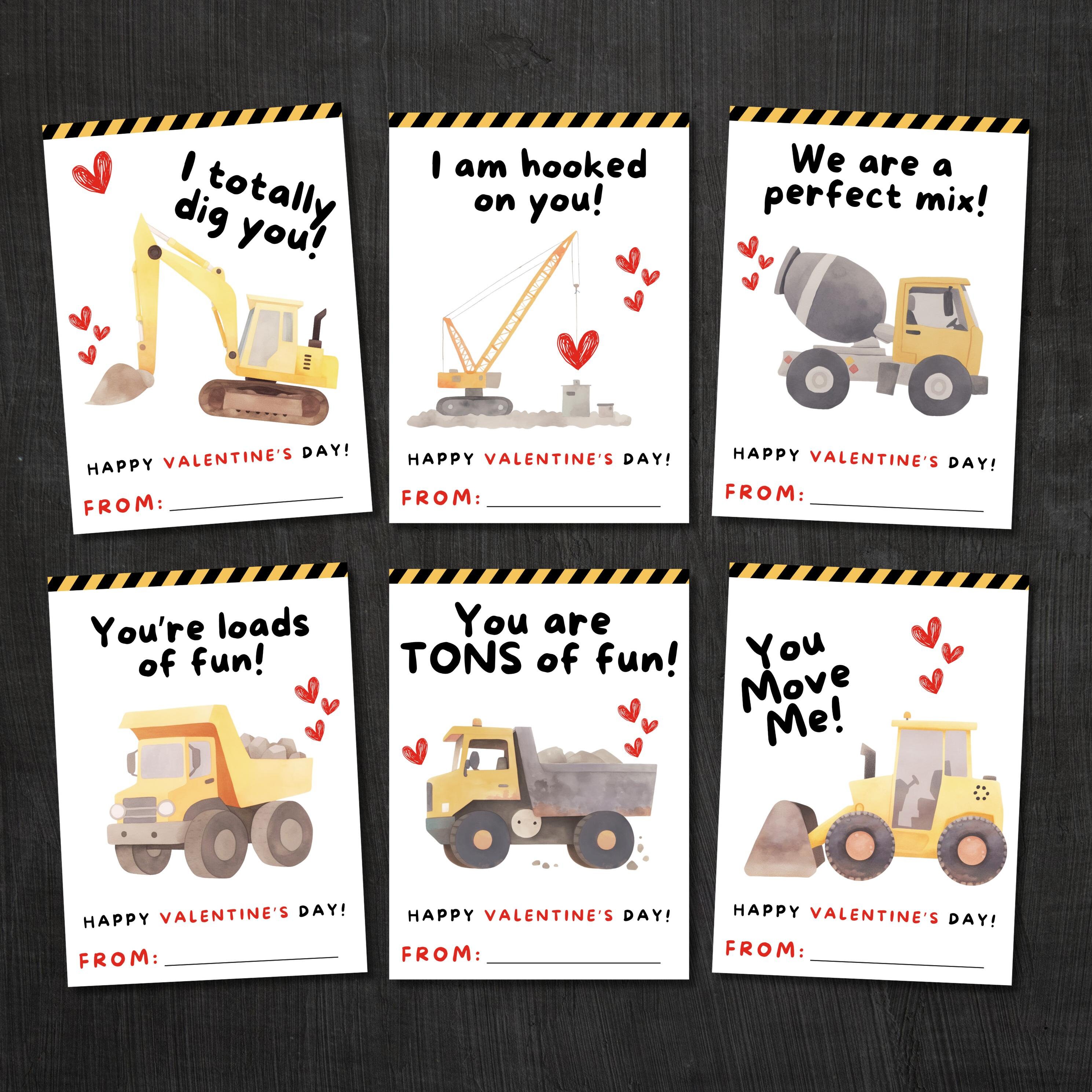 Construction Valentine's Day Cards, Builder Valentines Cards, Printable ...