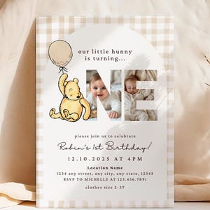 Klassische Winnie Puuh Geburtstagseinladung, Winnie Puuh Geburtstagseinladung, Boho mit Foto Pooh Dusche Ideen 1