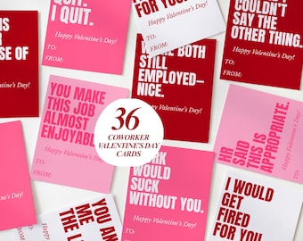 Printable Valentine's Day Cards for Coworkers, Adult Valentine Cards for Work, Funny Office Valentine Day Staff Party Work Valentines Tags