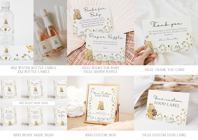 Classic Winnie-the-Pooh Baby Shower Bundle, Winnie Pooh Gender Neutral Baby Shower, Little Honey, Floral, Spring, Wildflower image 3