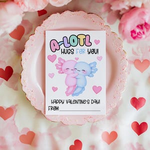 Tarjetas de San Valentín con ajolotes, Tarjetas de San Valentín con ajolotes, Tarjetas de San Valentín imprimibles para el aula para niños, San Valentín con animales imagen 10