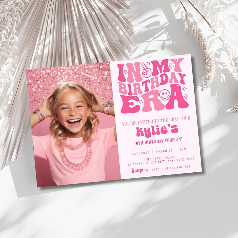 Digital Birthday Invitation, Eras Party Invite With Photo, Editable