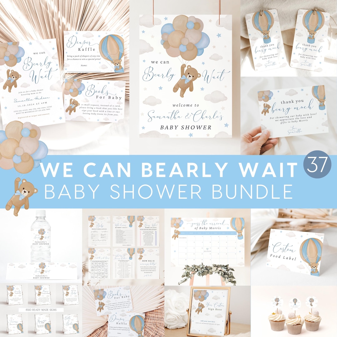 We Can Bearly Wait Baby Shower Bundle, Gender Neutral Teddy Bear Baby ...