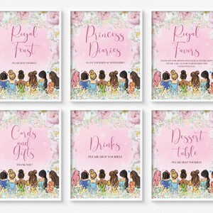 6 Editable Princess Party Table Signs, Princess Signs, Princess Party Ideas, Boho Princess, Princess Party theme, Royal Celebration, Pink