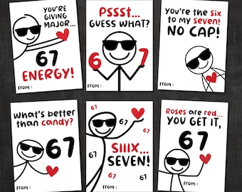 67 Slang Valentine Cards for Kids | Funny Classroom Valentines | Six Seven Trend Valentine | Boys Girls Gen Z Alpha Valentine Cards