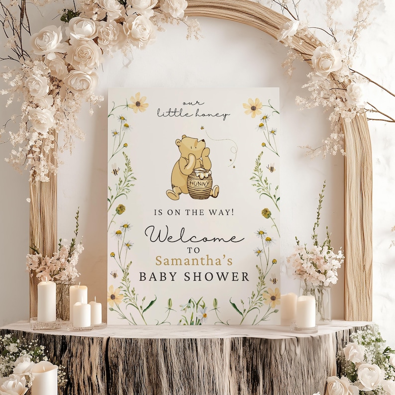 Classic Winnie-the-Pooh Baby Shower Bundle, Winnie Pooh Gender Neutral Baby Shower, Little Honey, Floral, Spring, Wildflower image 5