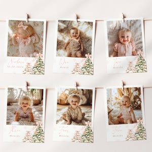 Faixa de fotos do primeiro aniversário, feriado de Natal, 1º ano do bebê, cartões de marco mensal, guirlanda de fotos de coquete de laço rosa, Onederland