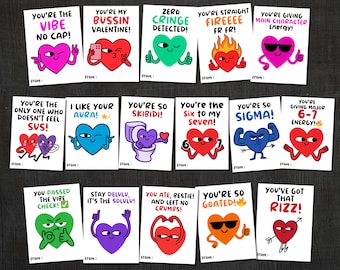 67 Slang Valentine Cards for Kids | Funny Classroom Valentines | Six Seven Trend Valentine | Boys Girls Valentine Cards | Instant Download