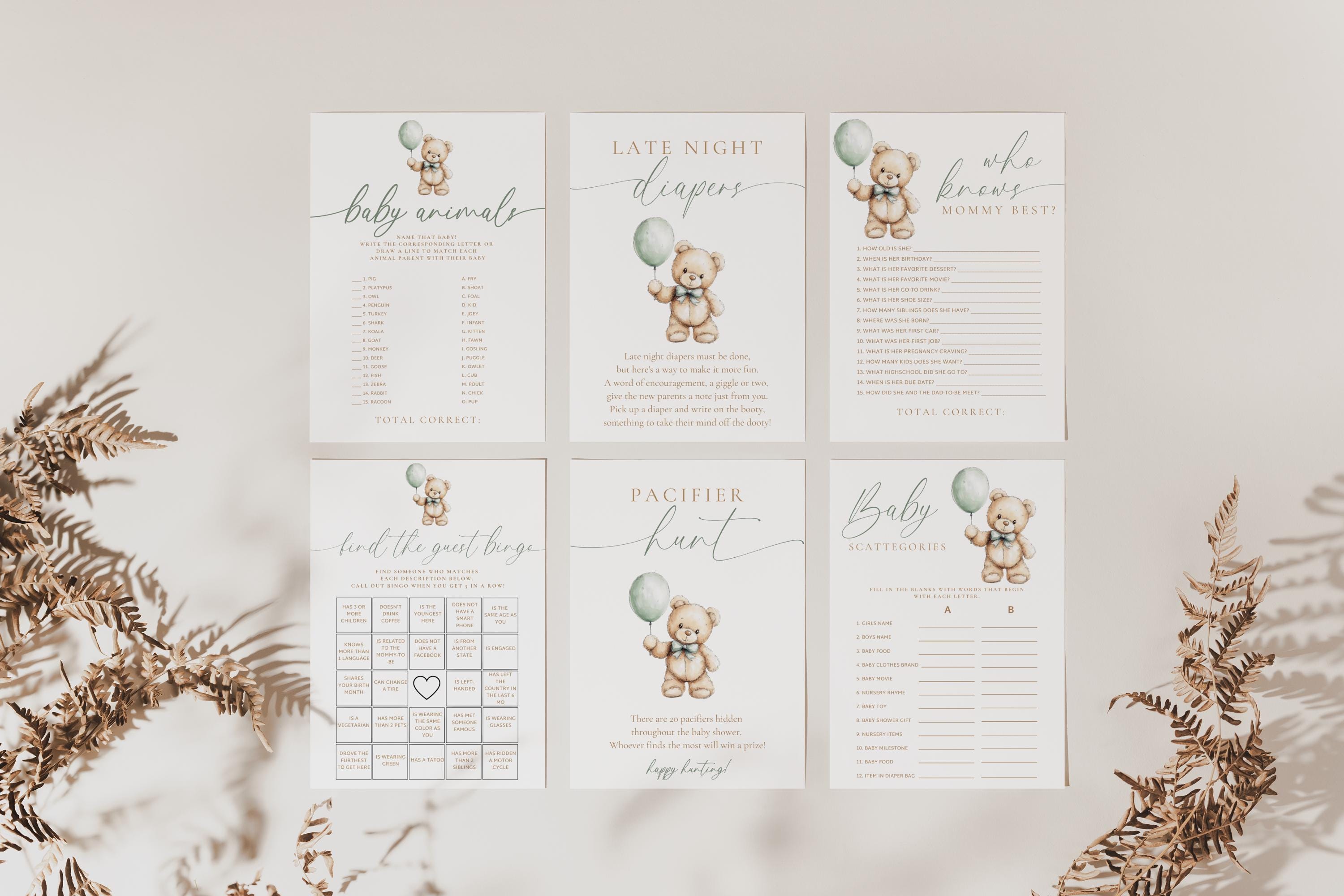 We Can Bearly Wait Baby Shower Bundle, Green Gender Neutral Teddy Bear ...