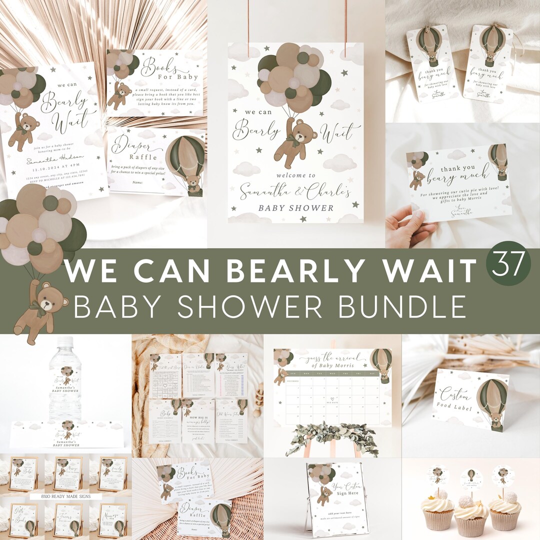 We Can Bearly Wait Baby Shower Bundle, Gender Neutral Teddy Bear Baby ...