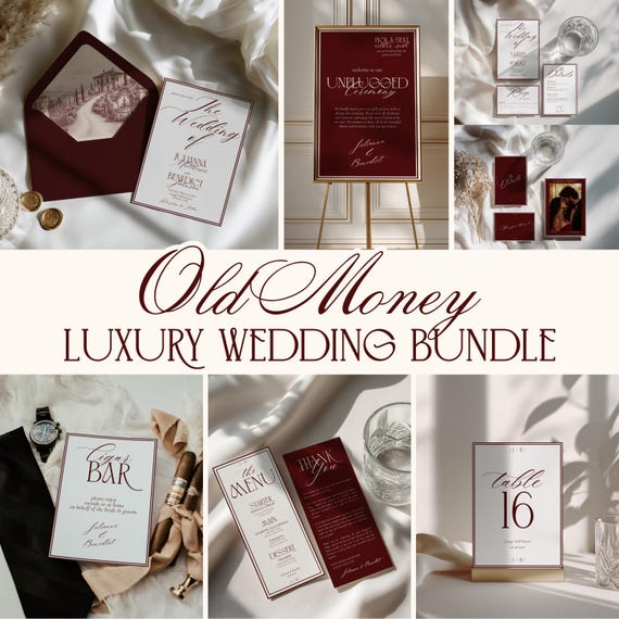 Old Money Wedding Bundle | Burgundy Editable Wedding Invitation Suite | Luxury Estate Wedding Signs | Wedding Templates | Instant Download