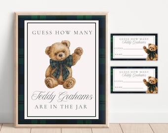 Juego de adivinanzas de ositos de peluche, juego de baby shower de ositos de peluche de lujo, letreros y tarjetas de adivinanzas de ositos de peluche Graham, género neutro