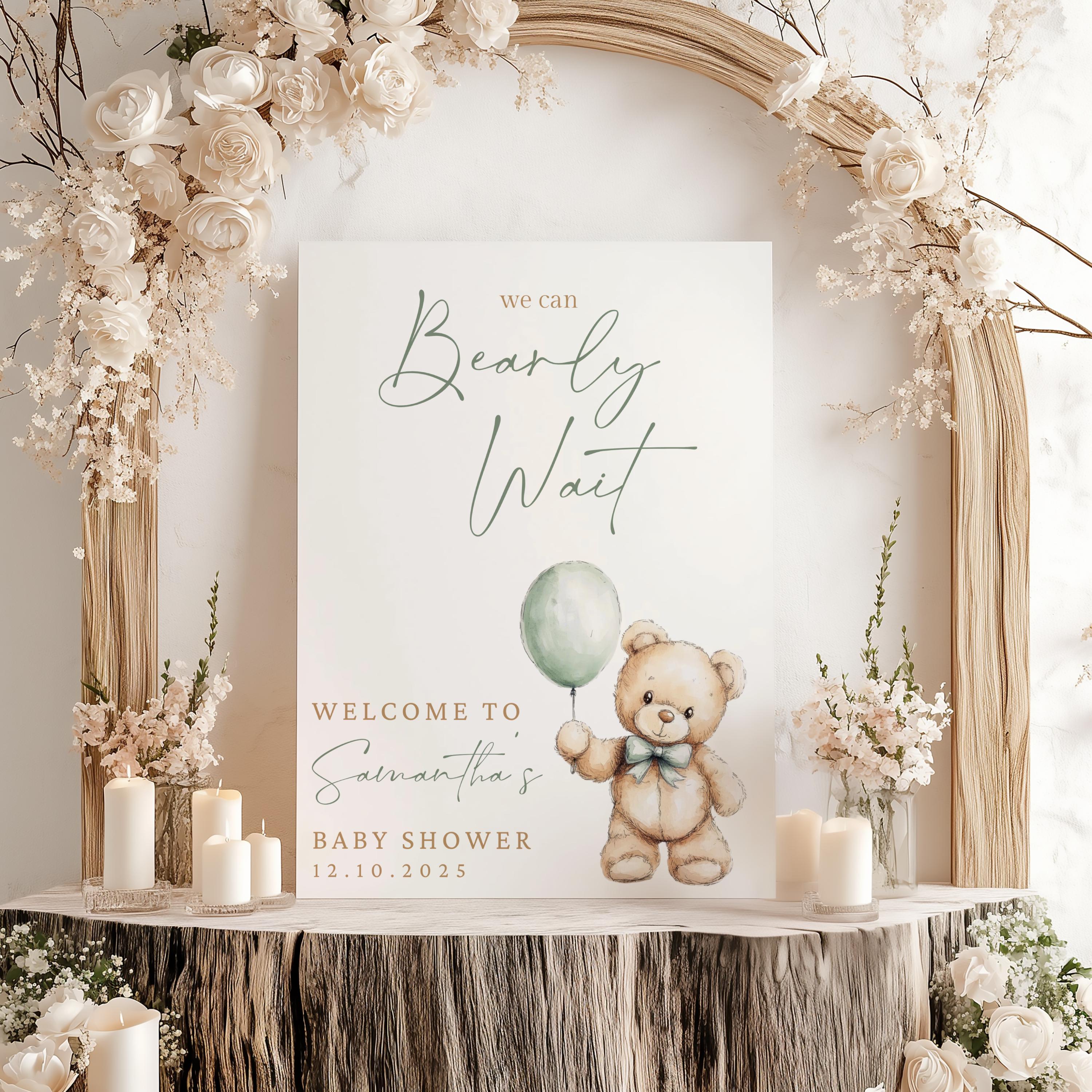 We Can Bearly Wait Baby Shower Bundle, Green Gender Neutral Teddy Bear ...