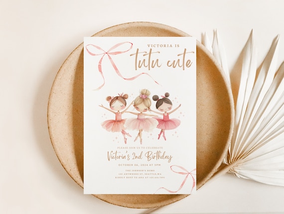 Tutu Cute Birthday Invitation, Second Birthday Invitation, Ballerina Invitation, 2nd Birthday Invite, Girls Birthday Invite, Boho, Cute