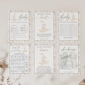 Little Silly Goose Baby Shower Bundle, Vintage Floral Goose Invite Games Signs Bundle, Pink Greenery Girls Baby Shower Boho Editable Digital image 7