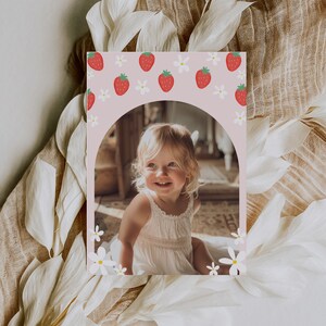 Berry First Birthday Invitation Template With Photo, Strawberry 1st Birthday Invite, Girls 1st Birthday Invitation, Boho Invite, Daisy image 6