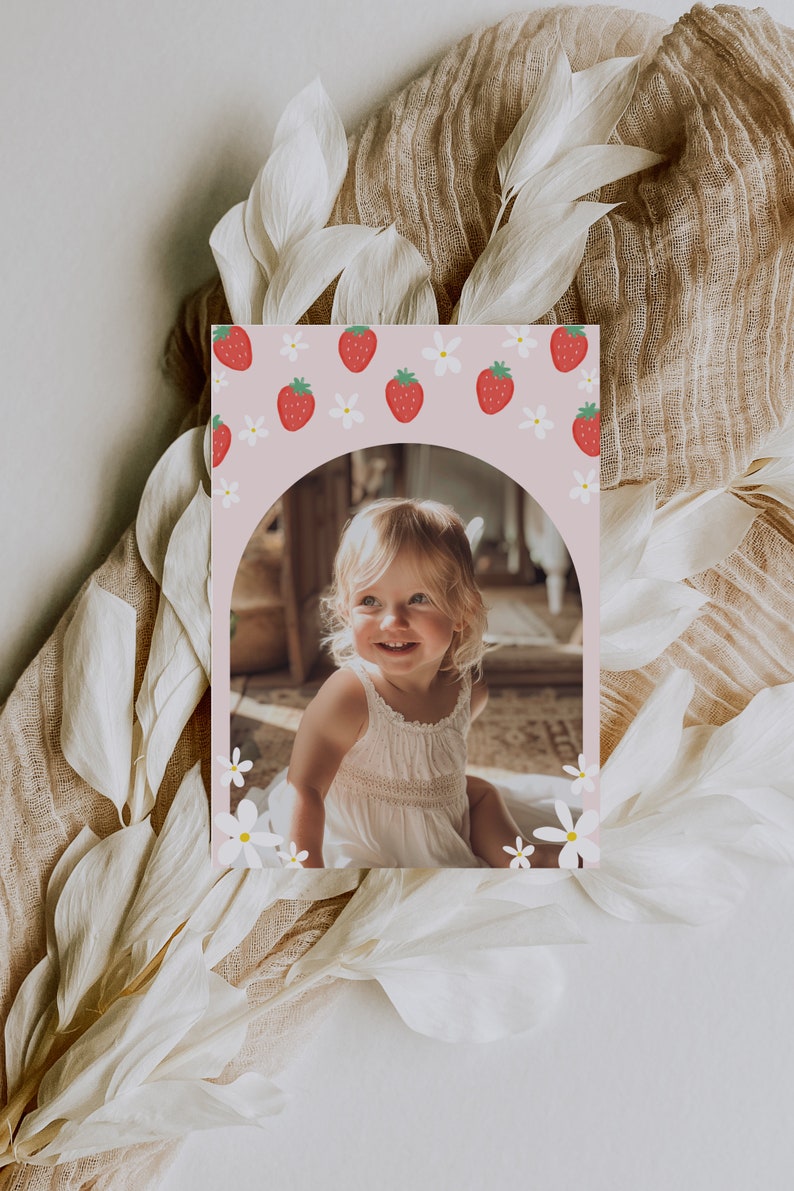 Berry First Birthday Invitation Template With Photo, Strawberry 1st Birthday Invite, Girls 1st Birthday Invitation, Boho Invite, Daisy image 6