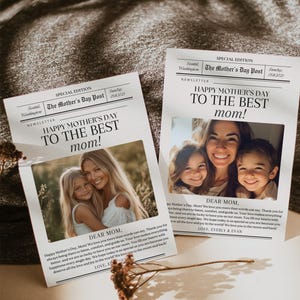 Plantilla de periódico para el Día de la Madre, regalo personalizado y editable para el Día de la Madre, tarjeta imprimible para el Día de la Madre, ideas de manualidades para el Día de la Madre, regalo para mamá