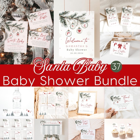 Santa Baby Shower Bundle, Christmas Baby Shower Invitation Bundle, Gender Neutral, Holiday Baby Shower, Winter Baby Bundle, Xmas Shower