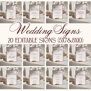Old Money Wedding Bundle | Burgundy Editable Wedding Invitation Suite | Luxury Estate Wedding Signs | Wedding Templates | Instant Download image 6