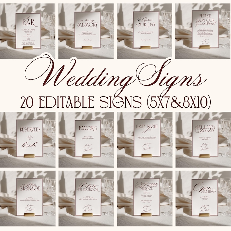 Old Money Wedding Bundle | Burgundy Editable Wedding Invitation Suite | Luxury Estate Wedding Signs | Wedding Templates | Instant Download image 6
