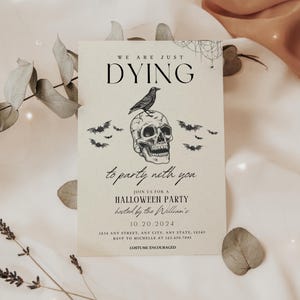 Vintage Halloween-inbjudan, modern Halloween-inbjudan, redigerbar Halloweenfest för vuxna, kuslig inbjudan, läskig inbjudan, dödskallar bild 3