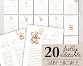 20 Bear Baby Shower Games We Can Bearly Wait Boho Aesthetic Printable Brown Bear Balloon Signs Baby Party Printable Editable Templates