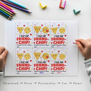 Kinder druckbare Valentinstagskarten | Friend-Chip, Chip Hooray | Classroom Valentine Leckerli Tags, Friend-Chip Valentines | Sofort Download Bild 2