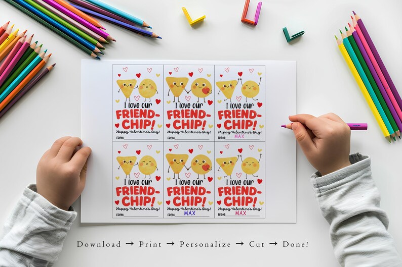 Kinder druckbare Valentinstagskarten | Friend-Chip, Chip Hooray | Classroom Valentine Leckerli Tags, Friend-Chip Valentines | Sofort Download Bild 2