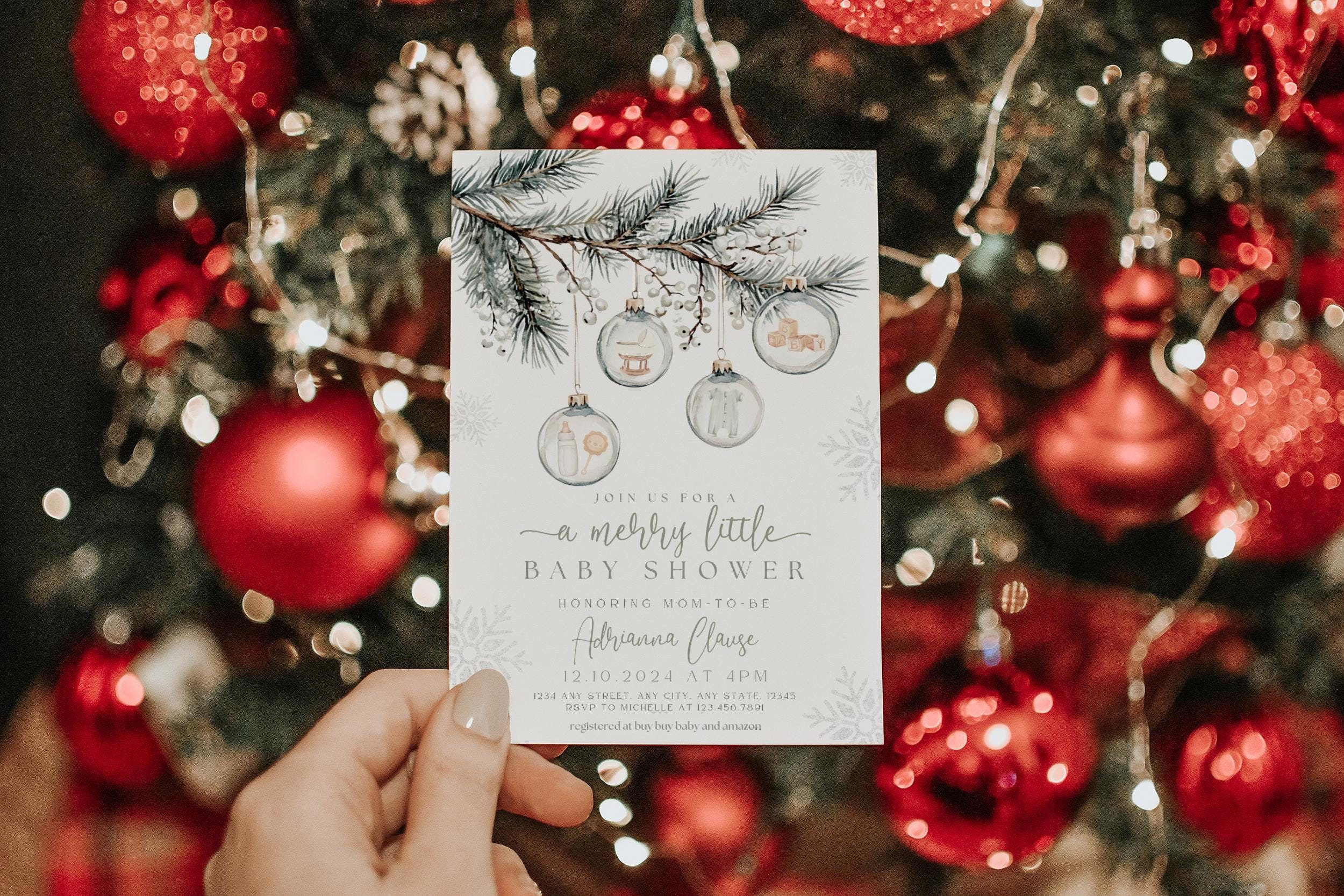Christmas Baby Shower Invitation, Merry Little Baby Shower Invitation, Winter Baby Shower Invite, Winter Wonderland Baby Shower, Holiday