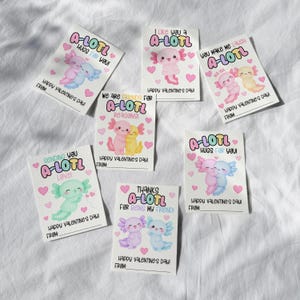 Tarjetas de San Valentín con ajolotes, Tarjetas de San Valentín con ajolotes, Tarjetas de San Valentín imprimibles para el aula para niños, San Valentín con animales imagen 6