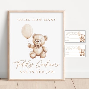 Gioco "Indovina quanti orsi ci sono" Orsetto di peluche Baby Shower Giochi "Possiamo aspettare con ansia" Estetica boho Palloncino orso bruno stampabile Grahams