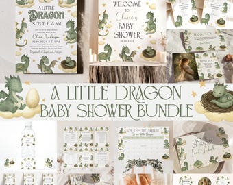 Dragon Baby Shower Bundle, Little Dragon is On the Way Baby Shower, Baby Dragon Decor, Dragon Baby Shower Ideas Games Signs Editable