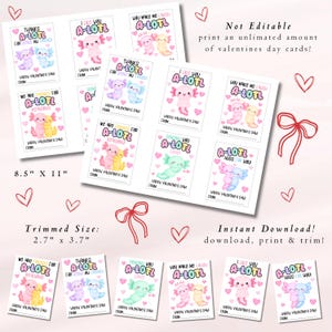 Tarjetas de San Valentín con ajolotes, Tarjetas de San Valentín con ajolotes, Tarjetas de San Valentín imprimibles para el aula para niños, San Valentín con animales imagen 5