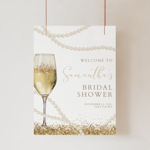 Pearls and Prosecco Welcome Sign, 18x24 Prosecco Bridal Shower, Bridal Shower Sign, Boho, Minimalist Bridal Sign, Pearls & Prosecco Theme