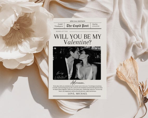 Editable Valentines Day Newspaper Template, Personalized Valentines Gift, Cupid Newspaper Printable Will You Be My Valentine, Couple Gift