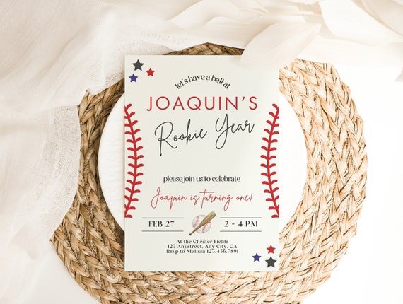 Baseball First Birthday Invitation, Rookie Of The Year Invite, Baseball Birthday Party, Boy Birthday Invite, Boy 1st Birthday, Rookie Year