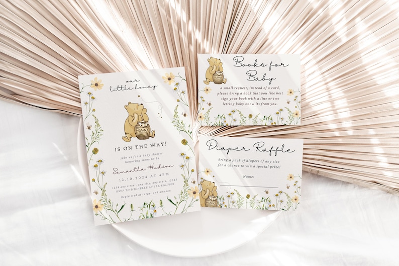 Classic Winnie-the-Pooh Baby Shower Bundle, Winnie Pooh Gender Neutral Baby Shower, Little Honey, Floral, Spring, Wildflower image 4