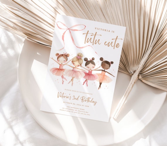 Tutu Cute Birthday Invitation, Second Birthday Invitation, Ballerina Invitation, 2nd Birthday Invite, Girls Birthday Invite, Boho, Cute
